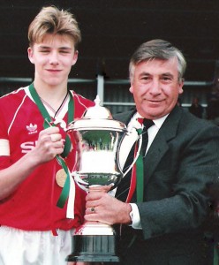 David Beckham with Manchester Utd at the Milk Cup in 1991