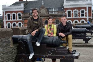 Pictured are members of the Swiss visiting group Wicky Gregory and Gian Gregori with Aileen O’Neill of NITB.