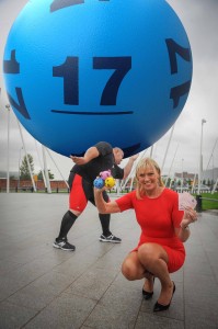 Strongman Glenn Ross and Northern Ireland beauty, Alison Clarke prepare for the launch of new Lotto on Saturday, October 5