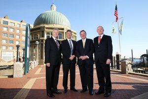 First Minister Peter Robinson and deputy First Minister Martin McGuinness are pictured with Mark Ennis, Chairman of Invest NI and Daniel O