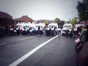 Relatives of IRA Shankill bomb victims hold a protest on the Crumlin Road on Sunday