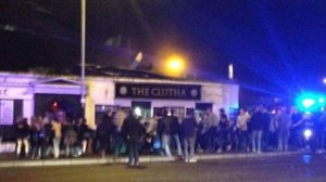 The scene of the helicopter crash at a pub in Glasgow on Friday night