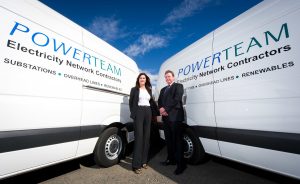 Michael Egner, Procurement Manager, Powerteam congratulates Janice Cadden of Lex Autolease after they were awarded a 5-year £3.7m contract to manage Powerteams fleet of 140 commercial vehicles.