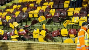 The damage caused by Celtic fans to Motherwell's Fir Park ground