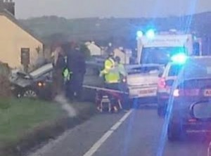 Ambulance crews at the scene of a five-car pile-up on Sunday afternoon