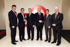 First Minister Peter Robinson and deputy First Minister Martin McGuinness met with President Masami Yamamoto of Fujitsu Limited during their visit to Japan.  The Ministers thanked Fujitsu for its long standing commitment to Northern Ireland and discussed the possibility of further investment in the future.  As part of their visit the Ministers also enjoyed a tour of the company's netCommunity technology demonstration centre. Pictured left to right are: Alastair Hamilton from Invest NI,  President Masami Yamamoto of Fujitsu Limited, First Minister Peter Robinson, deputy First Minister Martin McGuinness, Fujitsu Corporate Vice President Akihisa Kamata, and Greg McDaid, Director for Northern Ireland at Fujitsu UK & Ireland. Picture by Kelvin Boyes / Press Eye.PICTURE: KEVLIN BOYES/PRESSEYE