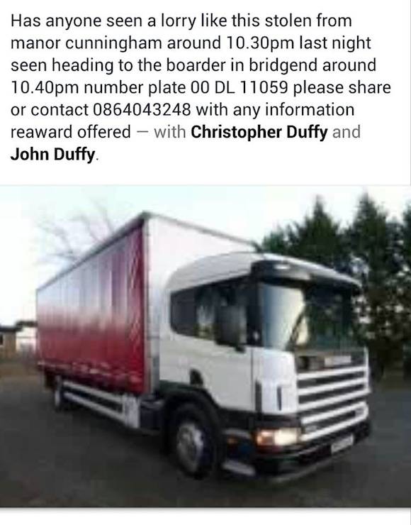 Stolen Donegal Lorry