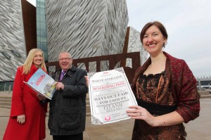 ALL ABOARD... Dawn Hewitt and Willie Lougheed from the Northern Ireland Tourist Board (NITB) join Titanic Belfast tour guide Whitney Rozelle as they launch NITBs popular Great Days Out Fair which returns on Saturday February 15.