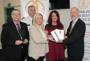 David Ford with members of CRJI Newry with PSNI Constable Alan McCartney. Pic: Brian Thompson/Press Eye