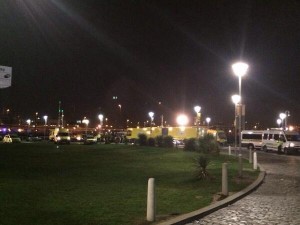 A fleet of ambulances af the Odyssey arena on Thursday night after young people fall ill