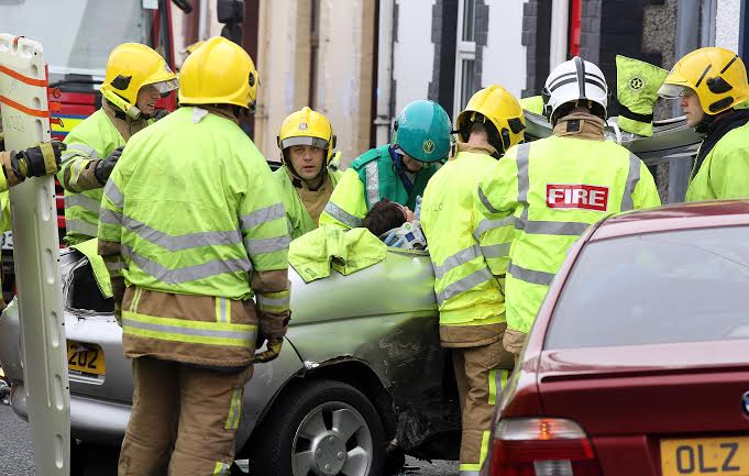 Emergency Services at the scene of the road accident on Derry's Creggan Hill. Photo Lorcan Doherty Photography