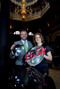 RAISING FUNDS… Gavin Carroll, General Manager at the Merchant Hotel celebrates raising £6,500 for the Children's MRI Scanner Appeal with Dr Deirdre McPeake from the Royal Belfast Hospital for Sick Children