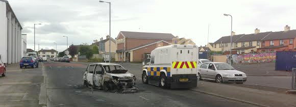 Paolo's pizza van lying burned out in the Creggan estate