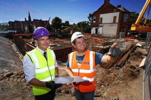 Paul McKeown, programme manager, NI Hospice Somerton House Re-Build and Liam McAuley, project manager, H&J Martin survey the progress on site at Somerton Road, Belfast where the new NI Hospice adult hospice is being built. PIC: BY WILLIAM CHERRY/PRESSEYE