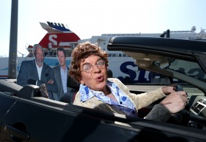 The outrageous Mrs Brown (aka actor, Robert McGregor) joined Morgan Freeman and Liam Neeson at Stena Line recently