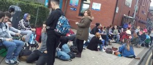 Fans queuing for MTV tickets this morning 