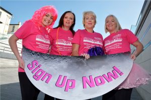 Suzanne O'Loughlin, left, Action Cancer Events Assistant, pictured with SuperValu representatives, from left, Audrey Hamilton, Long's SuperValu store, Alison Williamson, Shantallow SuperValu, and Sarah Doherty, Waterloo Place SuperValu, as they launch the SuperValu Moonlight Walk 2014