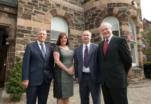 Peter Robinson and Martin McGuinness pictured with Padraic Quirk, Atlantic Philanthropies and Bernadine McCrory of the Alzheimer’s Society at the announcement of a £58million investment to deliver improved services for parents, shared education and support for people with dementia and their carers.PIC;KELVIN BOYES/PRESS EYE