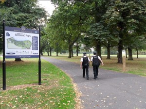 Police officers on patrol in Ormeau Park