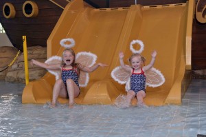 HAVEN SENT: Lucy (7) and Tilly (3) Hunniford behave like two little angels as they get ready for their Haven Holiday in association with Stena Line.