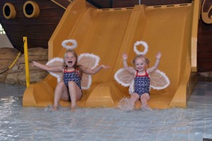 HAVEN SENT: Lucy (7) and Tilly (3) Hunniford behave like two little angels as they get ready for their Haven Holiday in association with Stena Line.