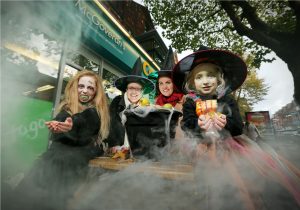 Kicking off the Halloween madness at Centra is zombie Emily McDowell (7), Centra Brand Manager Nikki McDowell, Action CancerÕs Stacey Graham and witch Jessie McDowell (4). PIC: KELVIN BOYES/PRESSEYE