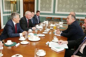 First Minister, Peter Robinson and deputy First Minister, Martin McGuinness today met the First Minister of Scotland Alex Salmond. PIC KELVIN BOYES/PRESSEYE