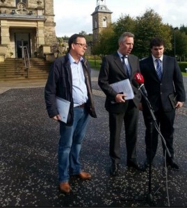 Ian Paisley jnr talks to the media after his meeting with Stormont ministers