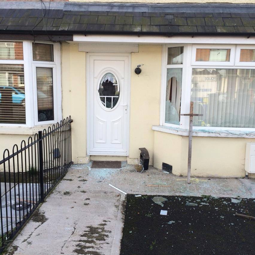 The damaged house of a couple at York Crescent in north Belfast