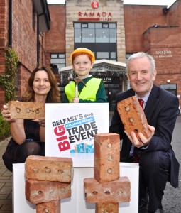 Event Director, Karen McAvoy and Managing Director of the Construction Employer’s Federation, John Armstrong are pictured with Luke McAvoy as they launch Northern Ireland’s very first Building and Design Trade Show. 