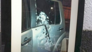The armoured PSNI Land Rover discovery hit with a mortar bomb in Derry two weeks ago
