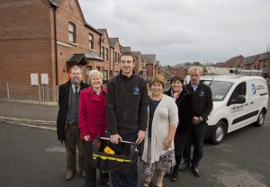 Pictured are (L-R) Marcus Patton, Hearth Housing Association; Beverly Surgenor, Abbeyfield & Wesley; Shane McCaffrey, JMC; Clare McCarty, Clanmil Housing Group; Karen Massey, Connswater Homes; and James McCully, JMC.