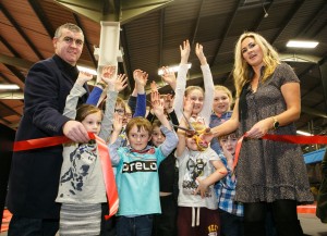 JUMP AROUND…Joint business owners Gareth and Lorna Murphy cut the ribbon to mark the opening of We Are Vertigo’s new trampoline park which at 40,000 square feet is the largest in Europe.