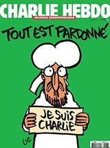 Charlie Hebdo depicting a  tearful prophet Mohammed saying: All is forgiven