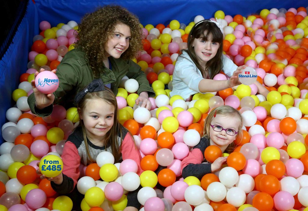 Dervla Gardiner (9), Lucy Hunniford (7), Tilly Hunniford (3) and Eve Gardiner (13) cant contain their excitement as they learn that families can enjoy a summer self-catering holiday in Britain next year with Stena Line from only £485