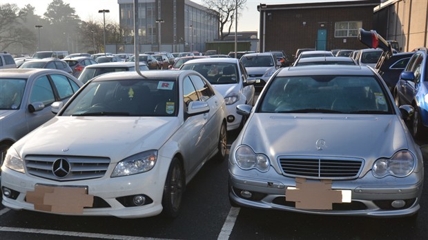 Some of the Mercedes cars seized at cocaine factory