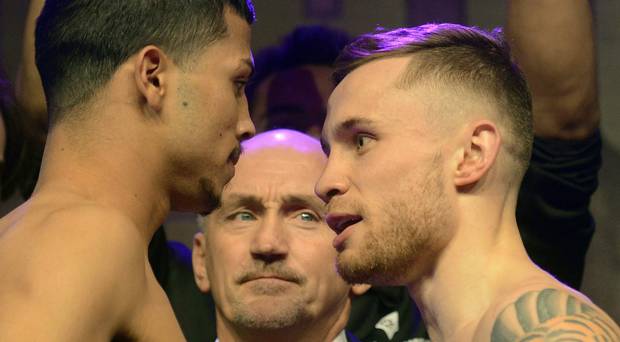 SQUARING UP...Carl Frampton give Chris Avalos the evil stare at the weigh-in