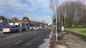 The scene of the bomb alert earlier today on the Shore Road in north Belfast