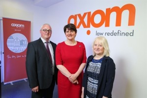 Etnerprise Minister Arlene Foster with John Mallon and Kate Docherty of Axiom. PIC: PRESSEYE