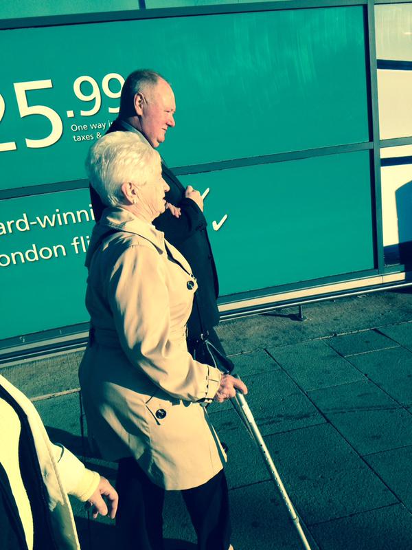 Mary Heenan and her son Eugene leaving Belfast for London today.  PIC: Relatives For Justice