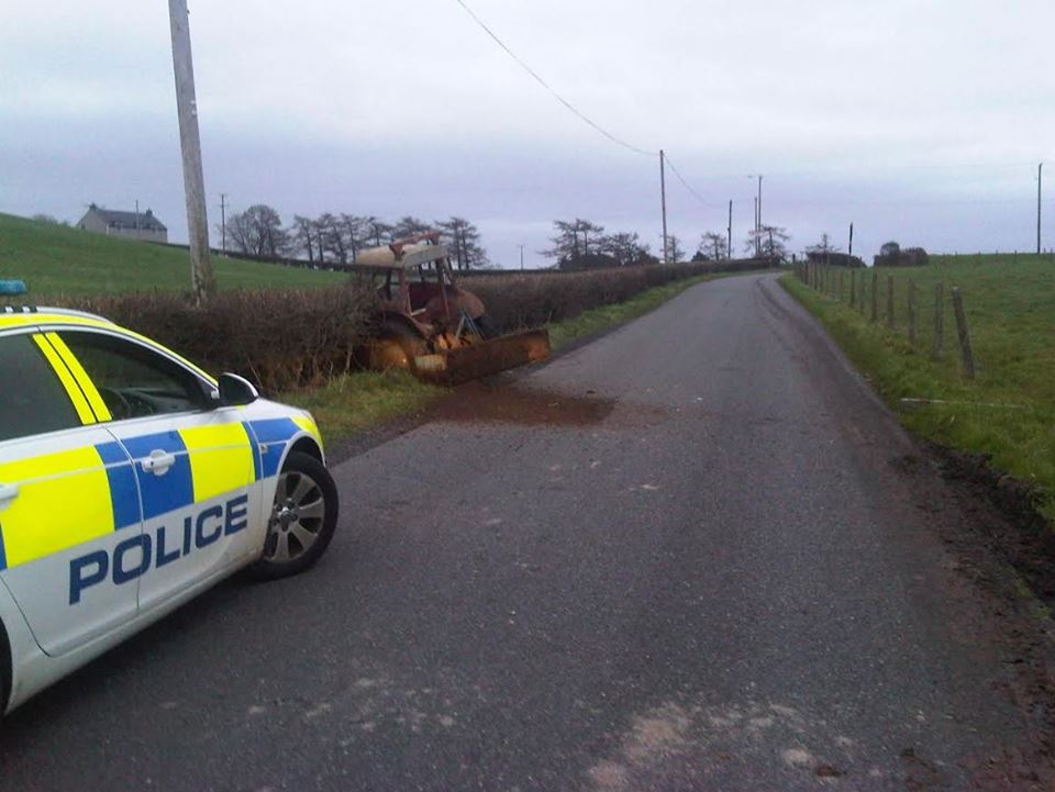 The stolen tractor found crashed into a ditch