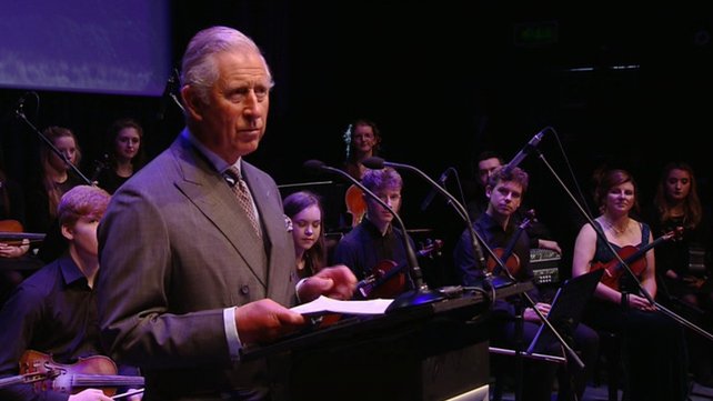 Prince Charles speaking at the Model Arts Centre in Sligo about the loss of his great uncle Lord Mountbatten
