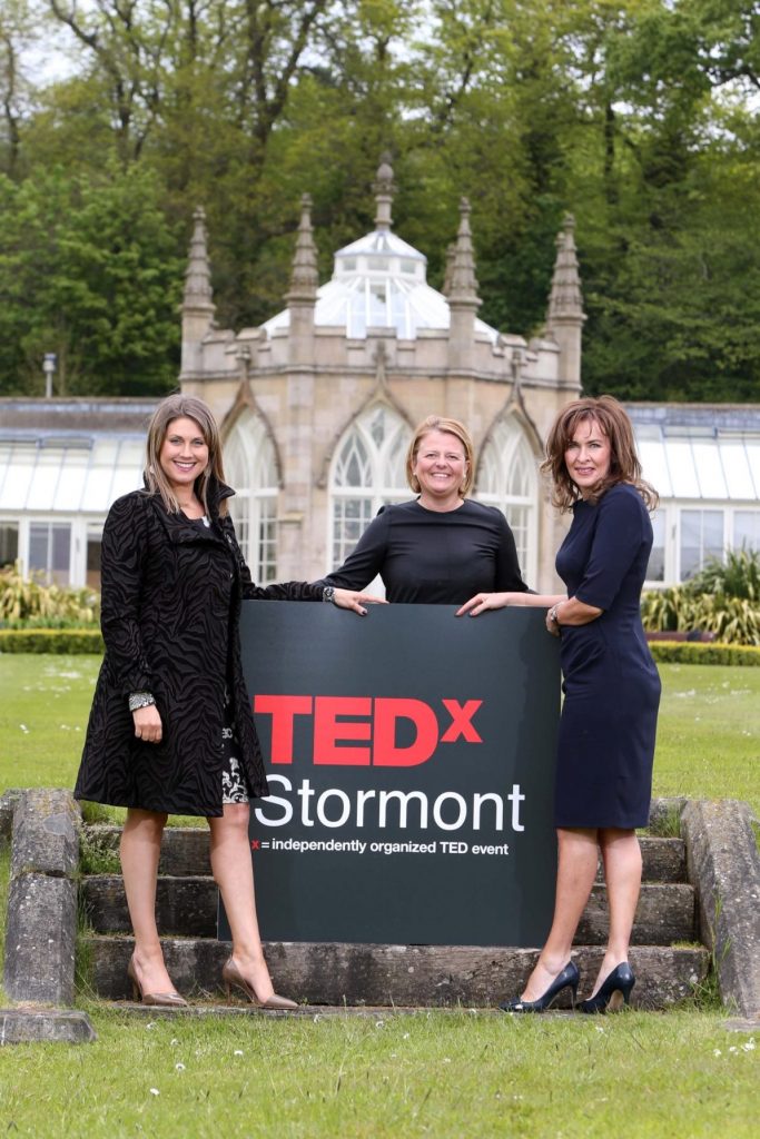 TEDxStormont Women1: Pictured at the launch of TEDxStormont Women, Sarah Travers, Broadcaster,  Eva Grosman, Curator of TEDxStormont Women and Deirdre Heenan, Pro-Vice-Chancellor of Communication and Provost of Coleraine and Magee. TEDx, the internationally renowned live speaker event, is coming back to Belfast in the form of TEDxStormont Women, on the 29th of May. Ten high profile women from Northern Ireland will share ideas and inspirations with over 60 guests in the intimate setting of the Glass house at Stormont Castle. TEDxStormontWomen will be based on the theme of “Momentum. Moving forward. Gaining speed. Building traction”, with speakers talking for 18 minutes or less to share their ideas how together as a society, we can overcome modern day challenges here in Northern Ireland and beyond. 