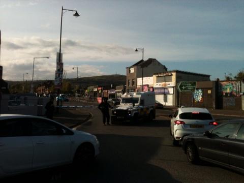 The scene this evening in the Ardoyne area of North Belfast