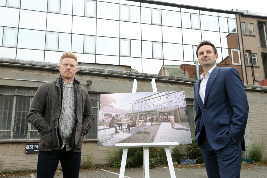 Pictured unveiling plans for the latest addition to the Beannchor group’s portfolio are Conall Wolsey, managing director and James Sinton, finance director, Beannchor. Belfast’s newest hotel will open in early 2016, situated in Lagan House, formerly occupied by the Department of Justice, which wraps round Victoria Street and Ann Street in the heart of the city centre. Picture by Kelvin Boyes, Press Eye.