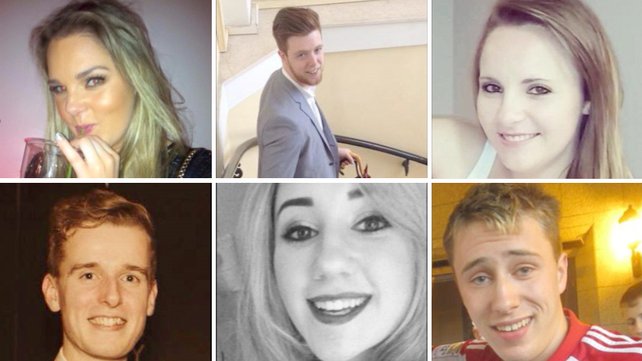 The six young people who died after the balcony collapsed in Berkeley, California, From top left: Olivia Burke, Eoghan Culligan, Ashley Donohoe, Lorcan Miller, Eimear Walsh and Nicolai Schuster