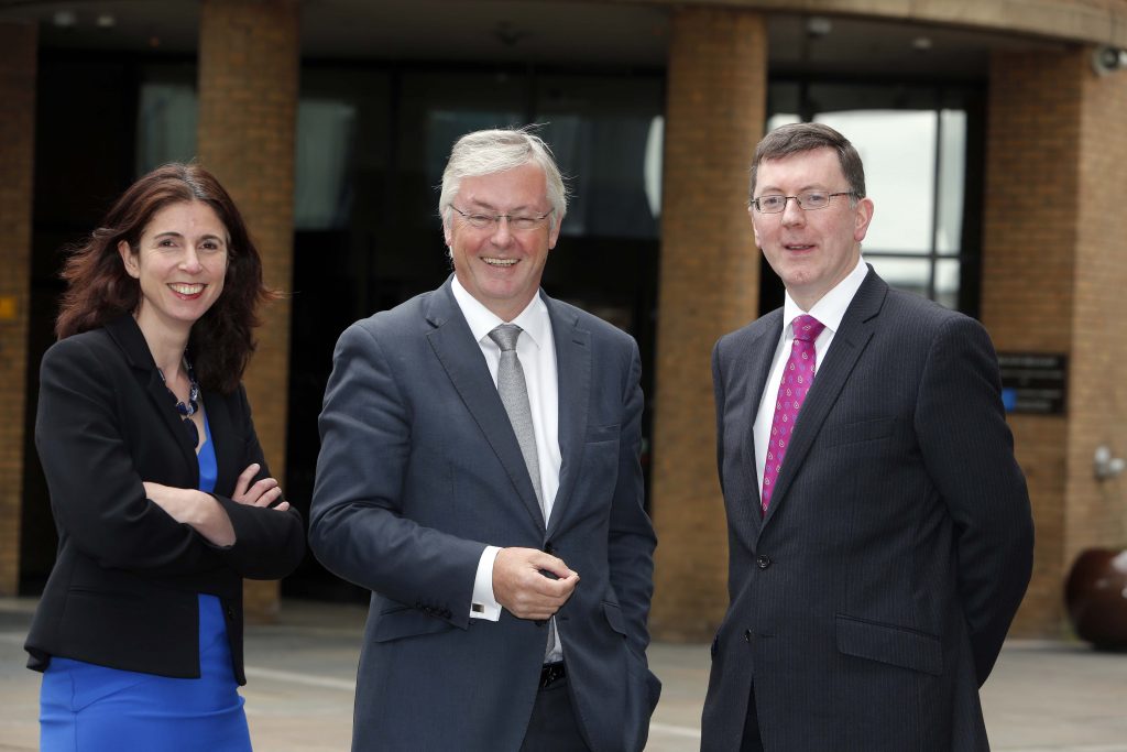 .Pictured today are Rain Newton-Smith, CBI Director, Economics and  Colin Walsh CBI NI Chairman, Alan Bridle, UK Economist and Market Analyst, Bank of Ireland UK Plc Picture by Press Eye 