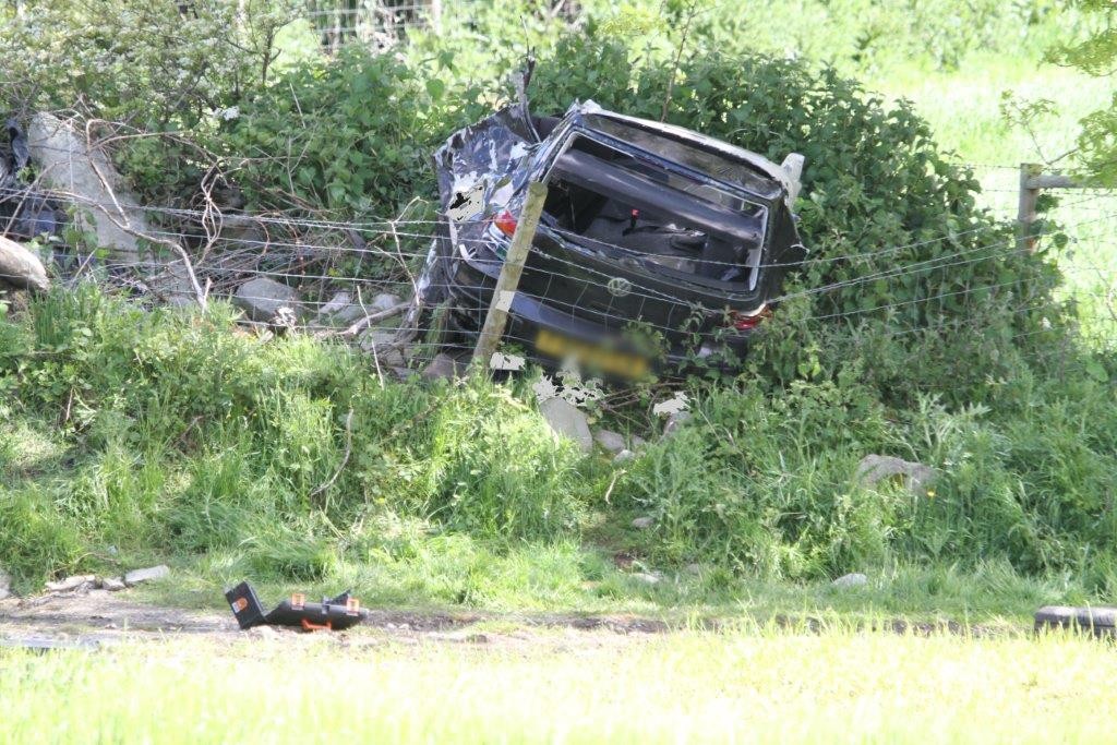 The mangled wreckage of the car which claimed the lives this morning of two cousins