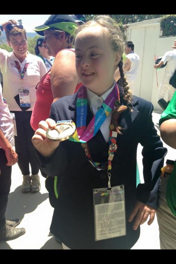 A very happy and proud Dearbhail Savage shows off her gold medal she won at Special Olympics