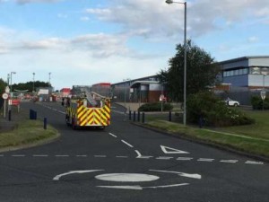 Fire crews attending the alert at Royal Mail';s main sorting office at Mallusk
